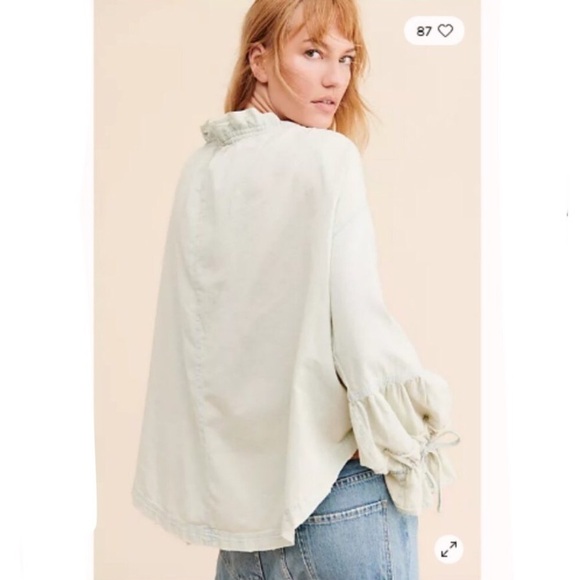Free People Alpine Denim Top Size Small Long Sleeve Peasant Style - Picture 3 of 13
